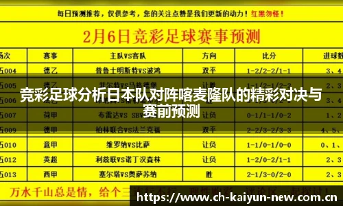 竞彩足球分析日本队对阵喀麦隆队的精彩对决与赛前预测